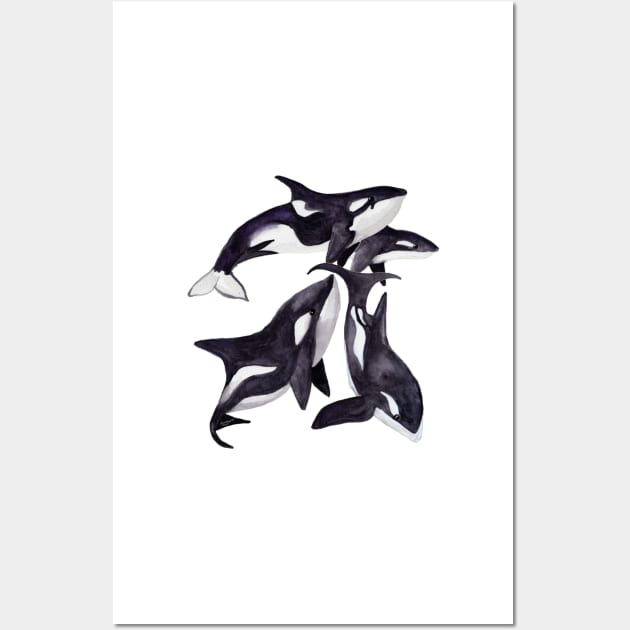 Orcas and Seal with blue fish Wall Art by Peleegirl